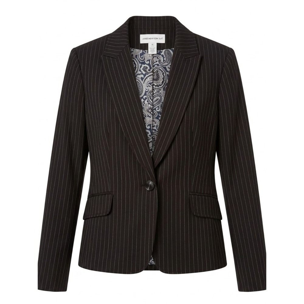 NWT Jones New York Dark Cocoa And Light Blue Pinstripe Blazer Size 14